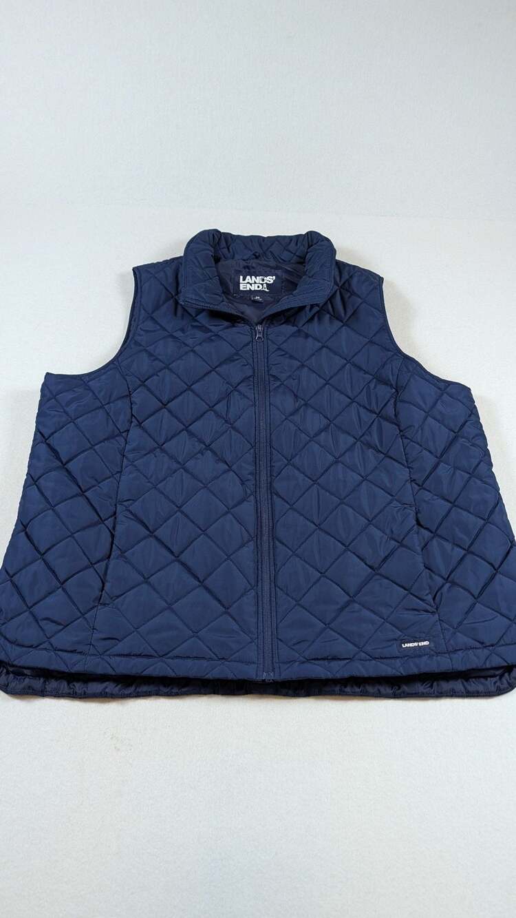 Lands' End Quilted Full Zip Vest Size 2X Navy Blue Diamond Core